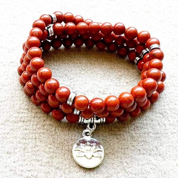 Bracelet mala avec 108 perles de jaspe rouge