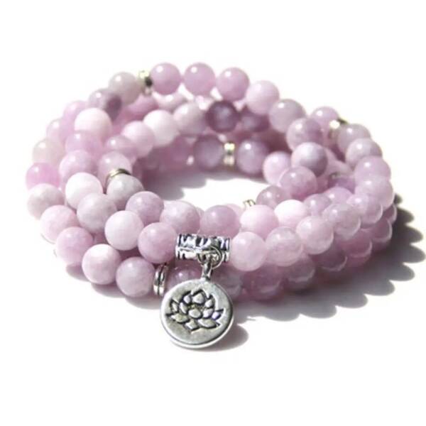 Bracelet mala avec 108 perles de kunzite