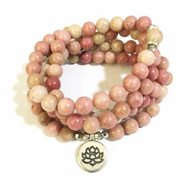 Bracelet mala avec 108 perles de rhodonite