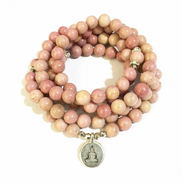 Bracelet mala avec 108 perles de rhodonite