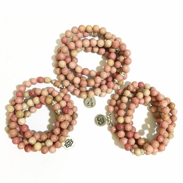 Bracelet mala avec 108 perles de rhodonite