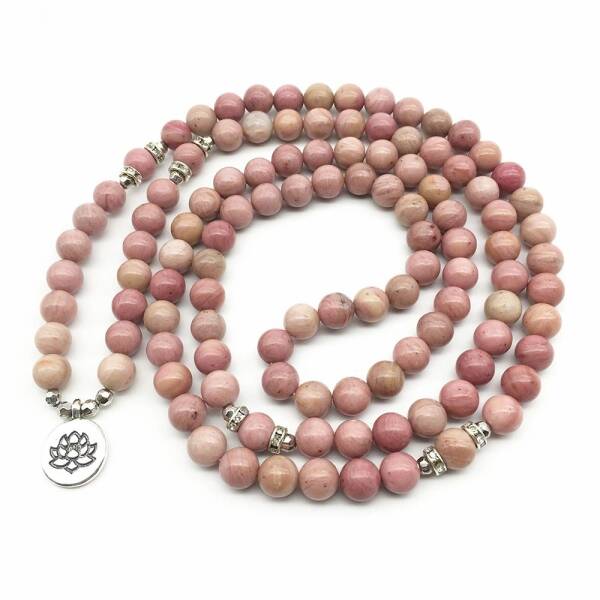 Bracelet mala avec 108 perles de rhodonite