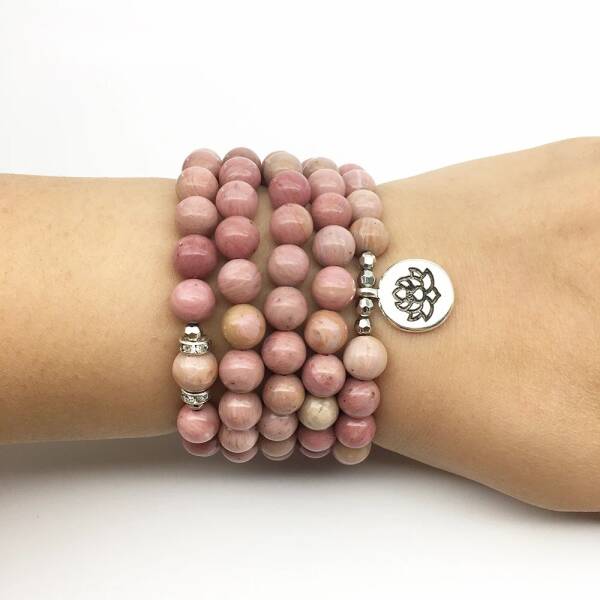 Bracelet mala avec 108 perles de rhodonite