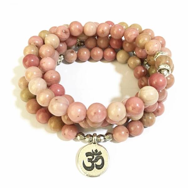 Bracelet mala avec 108 perles de rhodonite