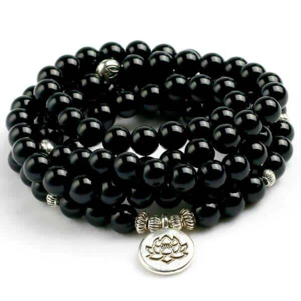 Bracelet mala avec 108 perles d'onyx noir