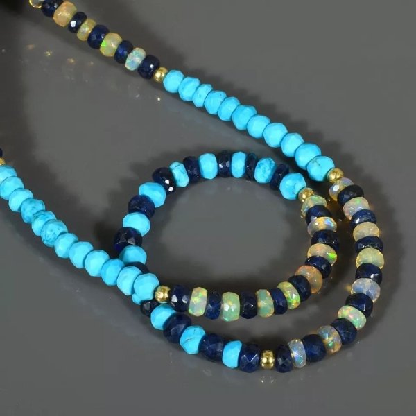 Collier en turquoise, saphir et opale d'éthiopie