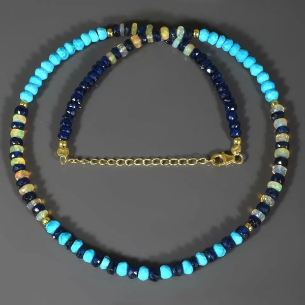 Collier en turquoise, saphir et opale d'éthiopie