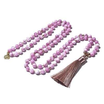 Collier mala avec 108 perles de kunzite