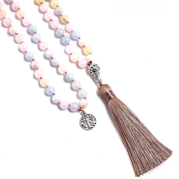 Collier mala avec 108 perles de morganite et béryls