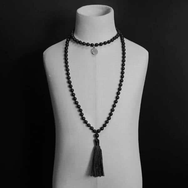 Collier mala avec 108 perles d'onyx noir