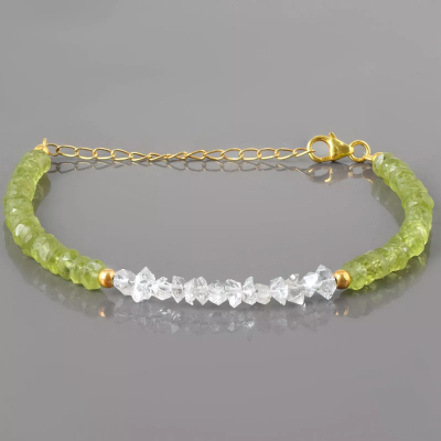 Bracelet avec péridot et diamant d'herkimer