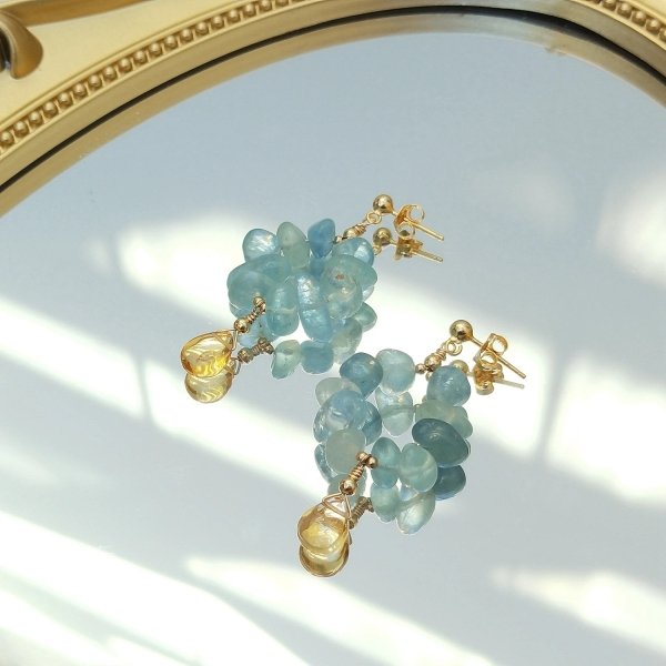 Boucles d'oreilles pendantes en aigue-marine et citrine
