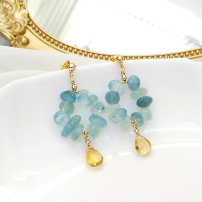Boucles d'oreilles pendantes en aigue-marine et citrine