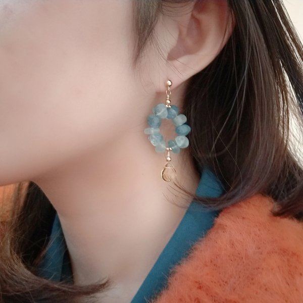 Boucles d'oreilles pendantes en aigue-marine et citrine