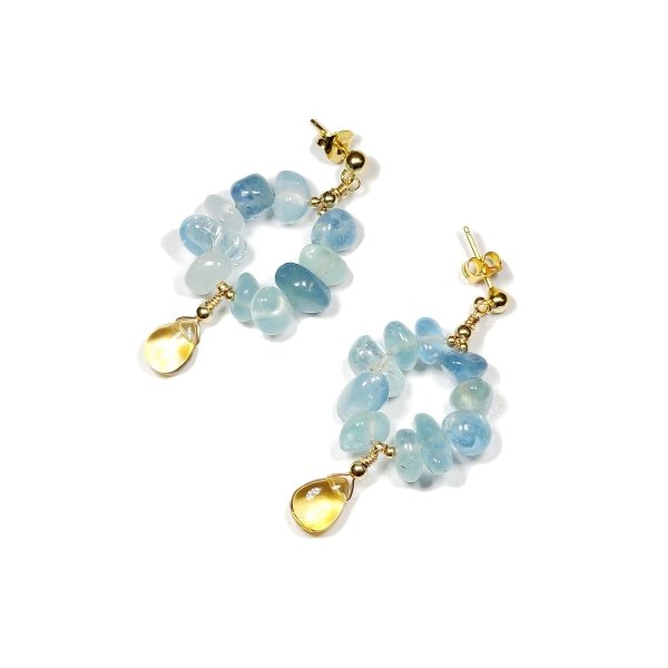 Boucles d'oreilles pendantes en aigue-marine et citrine