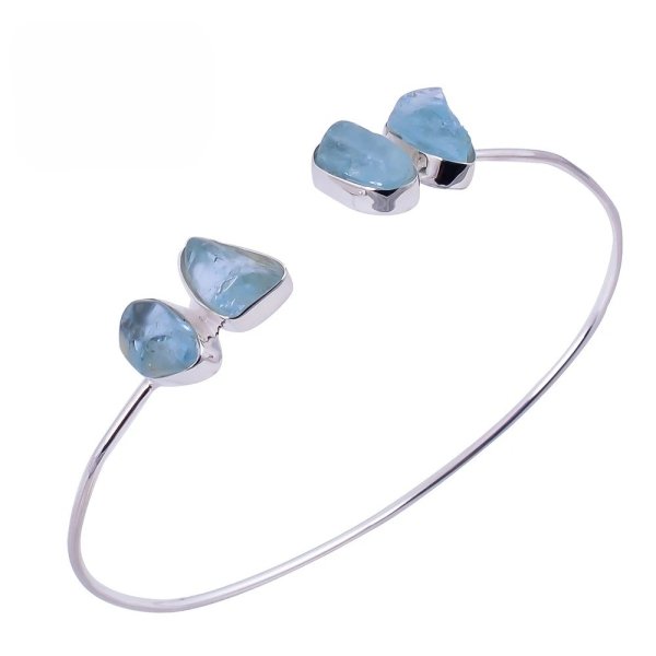 Bracelet jonc en argent et aigue-marine brute