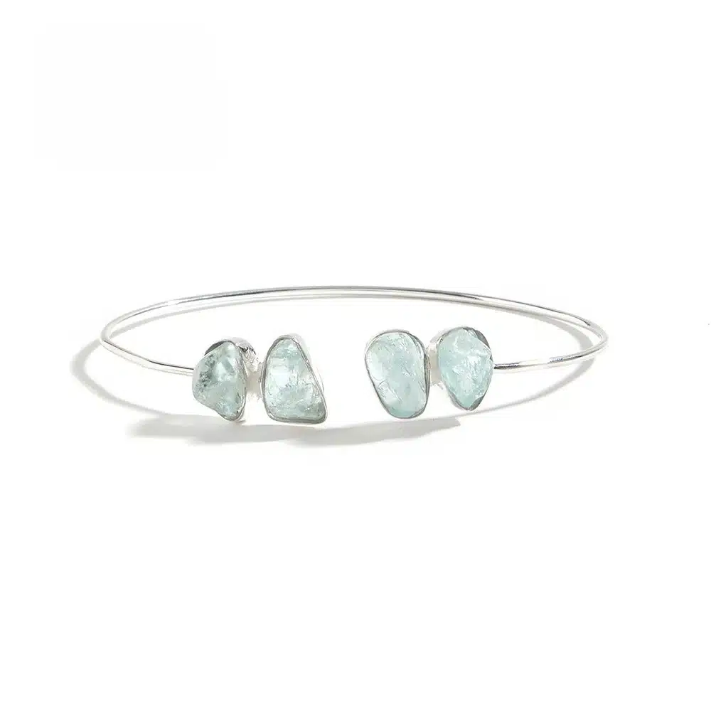 Bracelet jonc en argent et aigue-marine brute