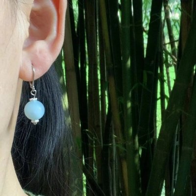 Boucles d'oreilles dormeuses en argent et aigue-marine