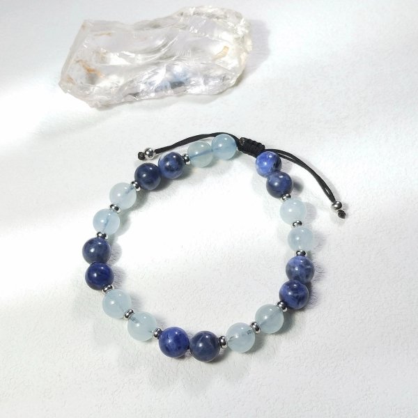 Bracelet pour homme en aigue-marine, sodalite, agate bleue et noire