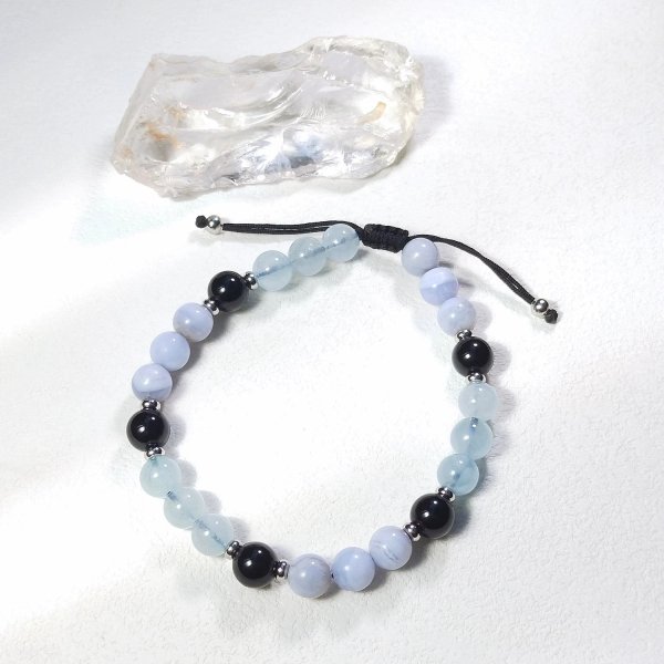 Bracelet pour homme en aigue-marine, sodalite, agate bleue et noire