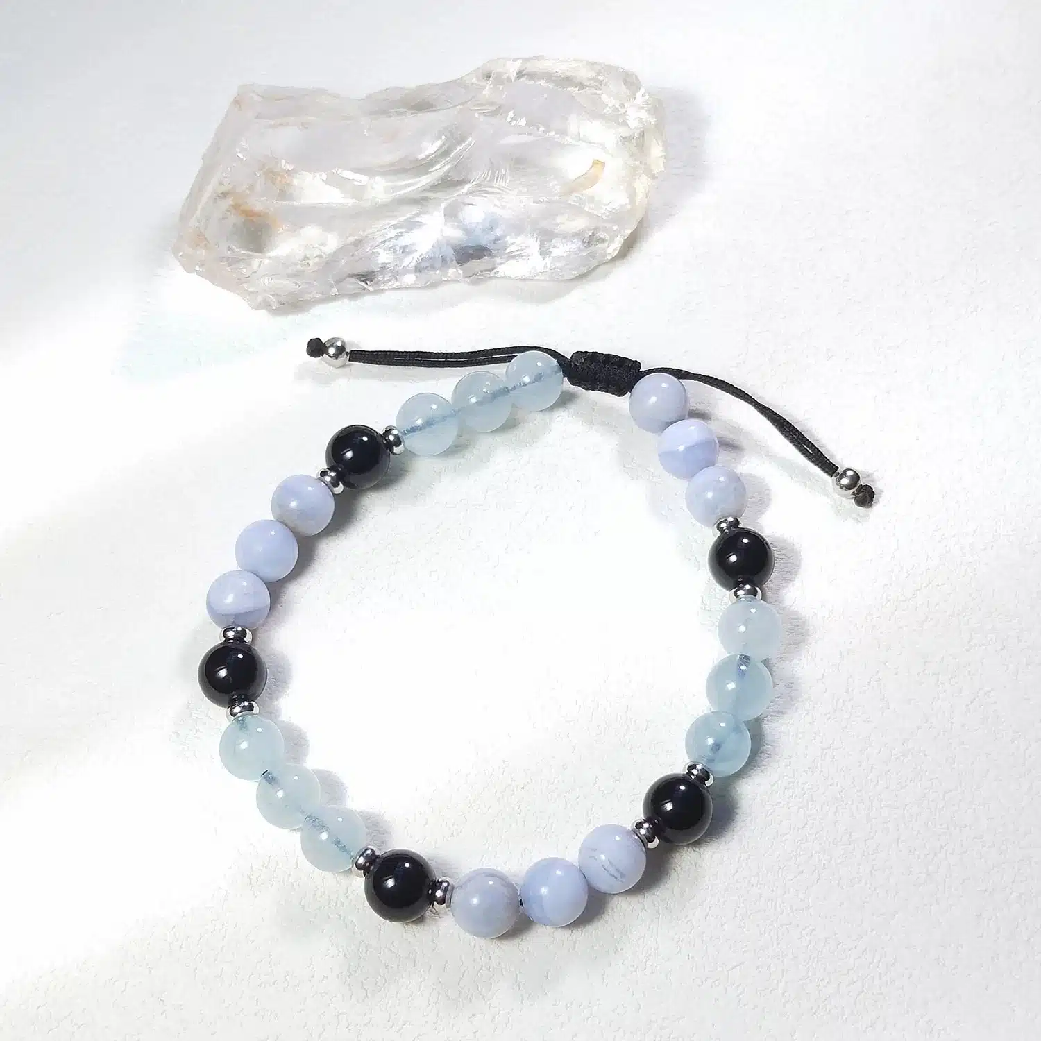 Bracelet pour homme en aigue-marine, sodalite, agate bleue et noire