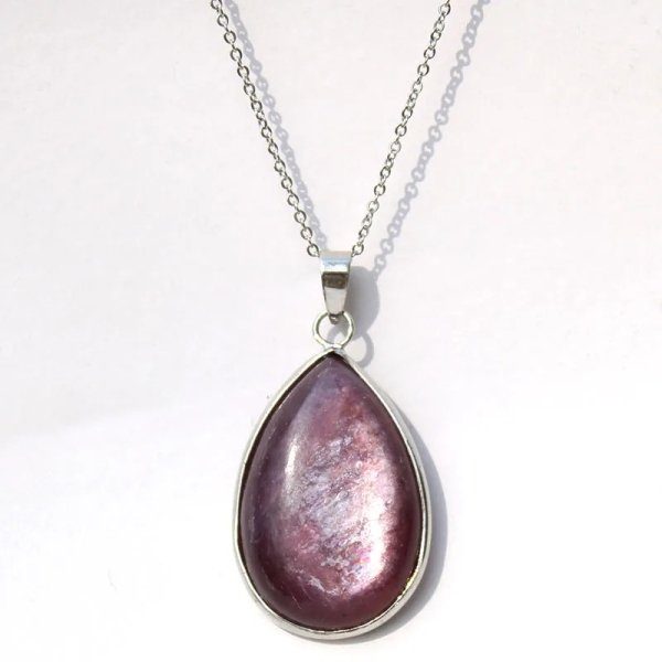 Pendentif en argent et lépidolite