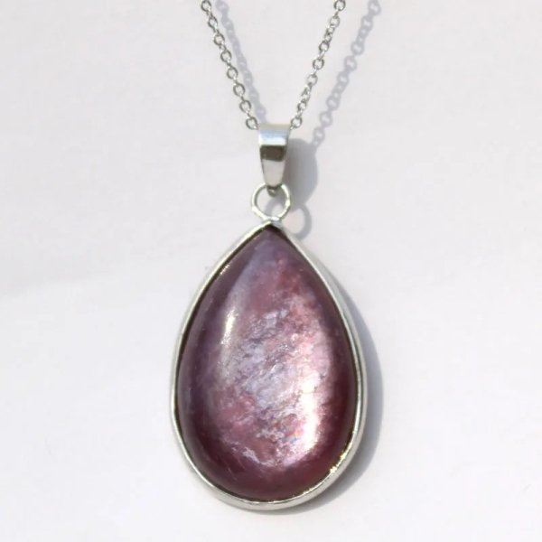 Pendentif en argent et lépidolite
