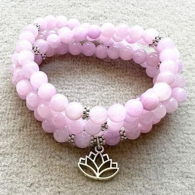 Bracelet mala avec 108 perles de kunzite