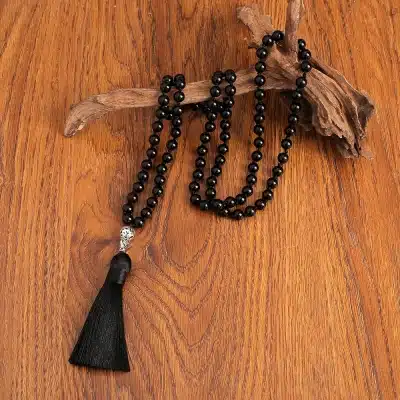 Collier mala avec 108 perles d'onyx noir