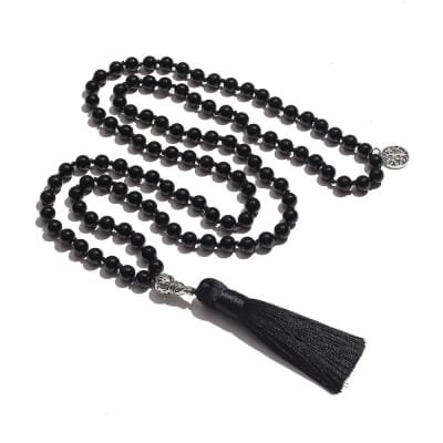 Collier mala avec 108 perles d'onyx noir