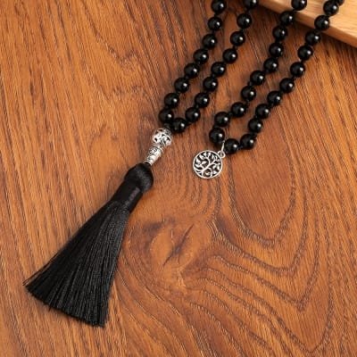 Collier mala avec 108 perles d'onyx noir