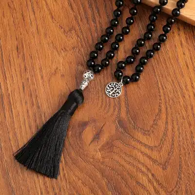 Collier mala avec 108 perles d'onyx noir