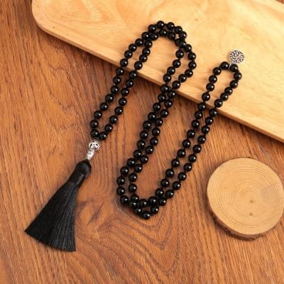 Collier mala avec 108 perles d'onyx noir