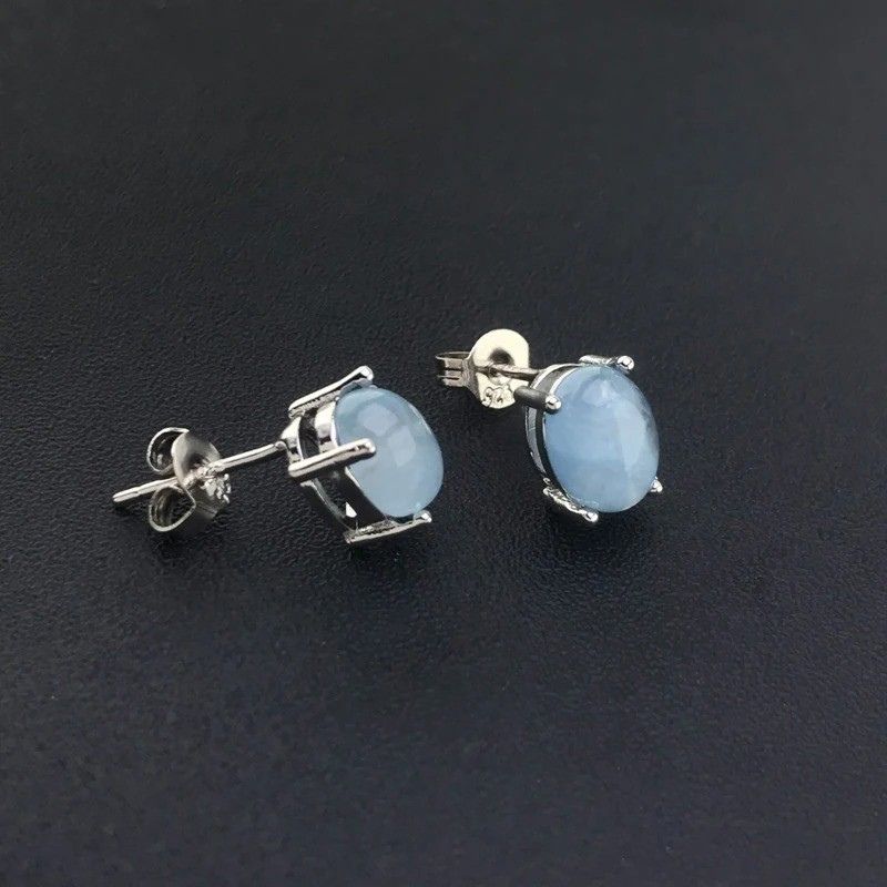 Boucles d'oreilles puces en argent et aigue-marine - Brise Claire 3 Boucles d'oreilles puces en argent et aigue-marine