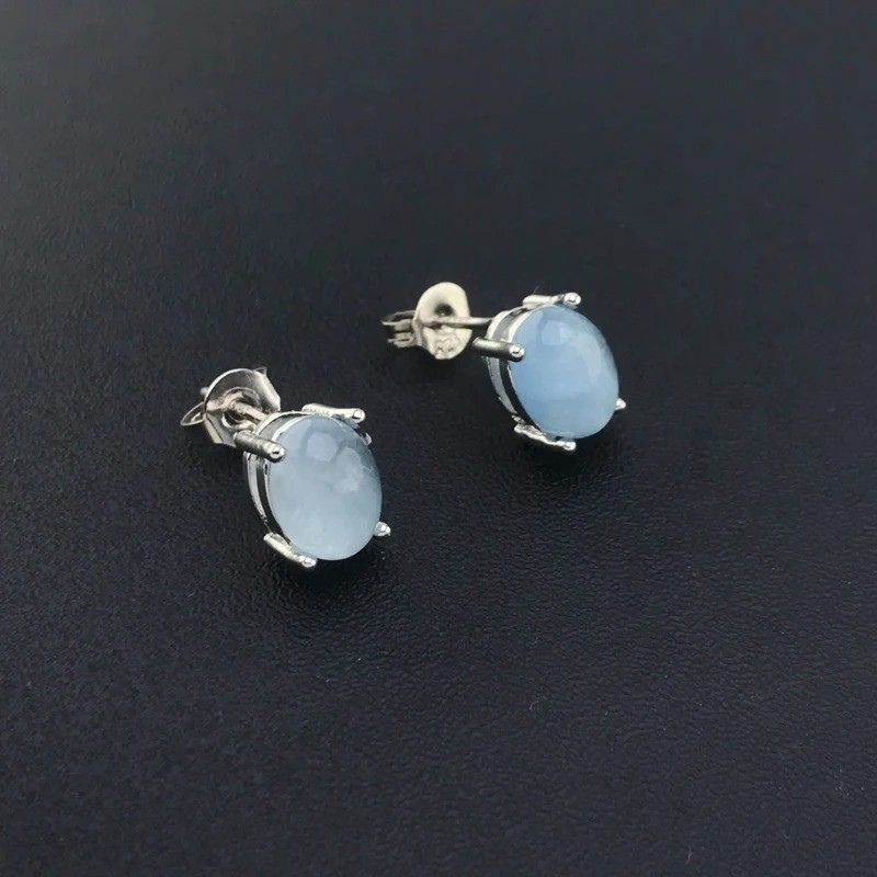 Boucles d'oreilles puces en argent et aigue-marine - Brise Claire 1 Boucles d'oreilles puces en argent et aigue-marine