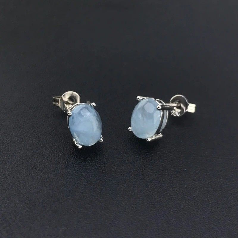 Boucles d'oreilles puces en argent et aigue-marine - Brise Claire 2 Boucles d'oreilles puces en argent et aigue-marine