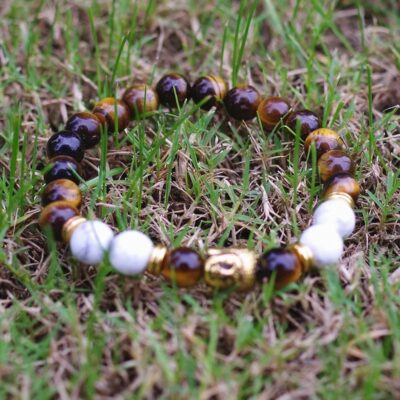 Bracelet bouddha en oeil de tigre et howlite