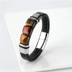 Lithos Style 27 Bracelet magnetique en cuir et oeil de tigre pour homme 7