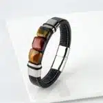 Bracelet magnetique en cuir et oeil de tigre pour homme 7
