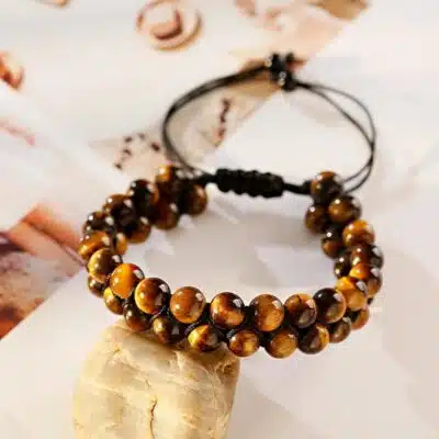 Bracelet tibétain double rang en oeil de tigre