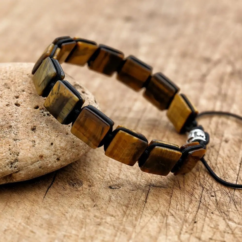 Bracelet tressé avec pierres d'oeil de tigre - Ancrage Primal 1 Bracelet tressé avec pierres d'oeil de tigre