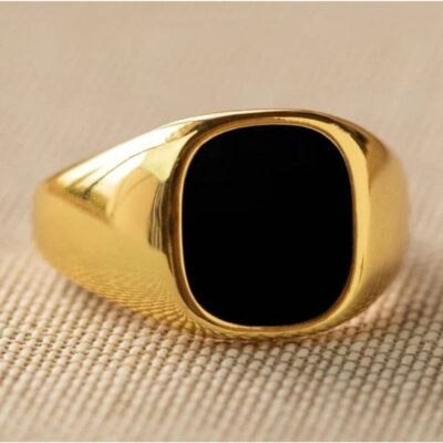Lithos Style 33 Chevalière pour homme plaqué or avec onyx