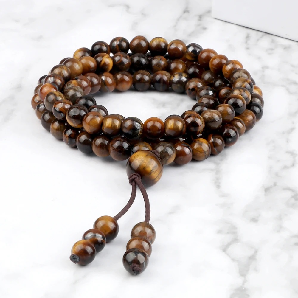 Collier mala tibétain en oeil de tigre - Source Sereine 3 Collier mala tibétain en oeil de tigre
