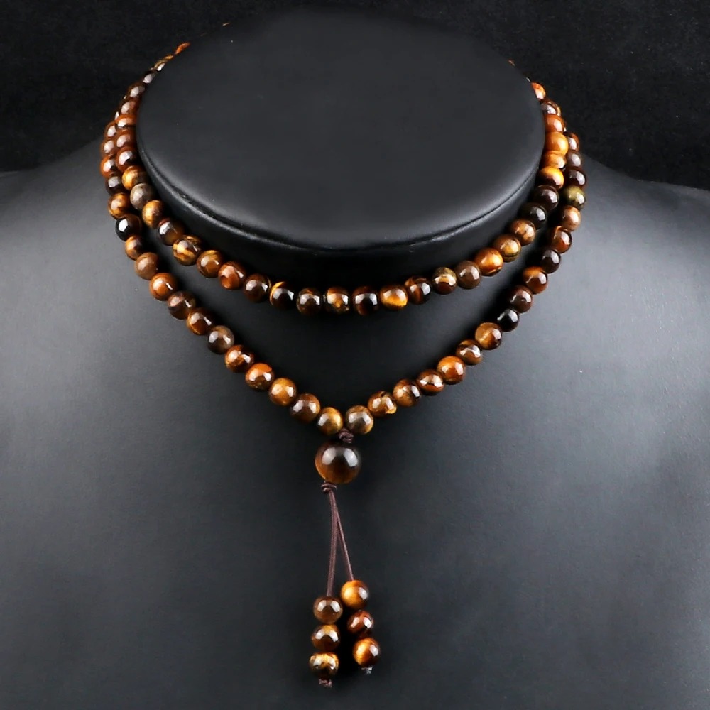 Collier mala tibétain en oeil de tigre - Source Sereine 5 Collier mala tibétain en oeil de tigre