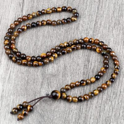 Collier mala tibétain en oeil de tigre