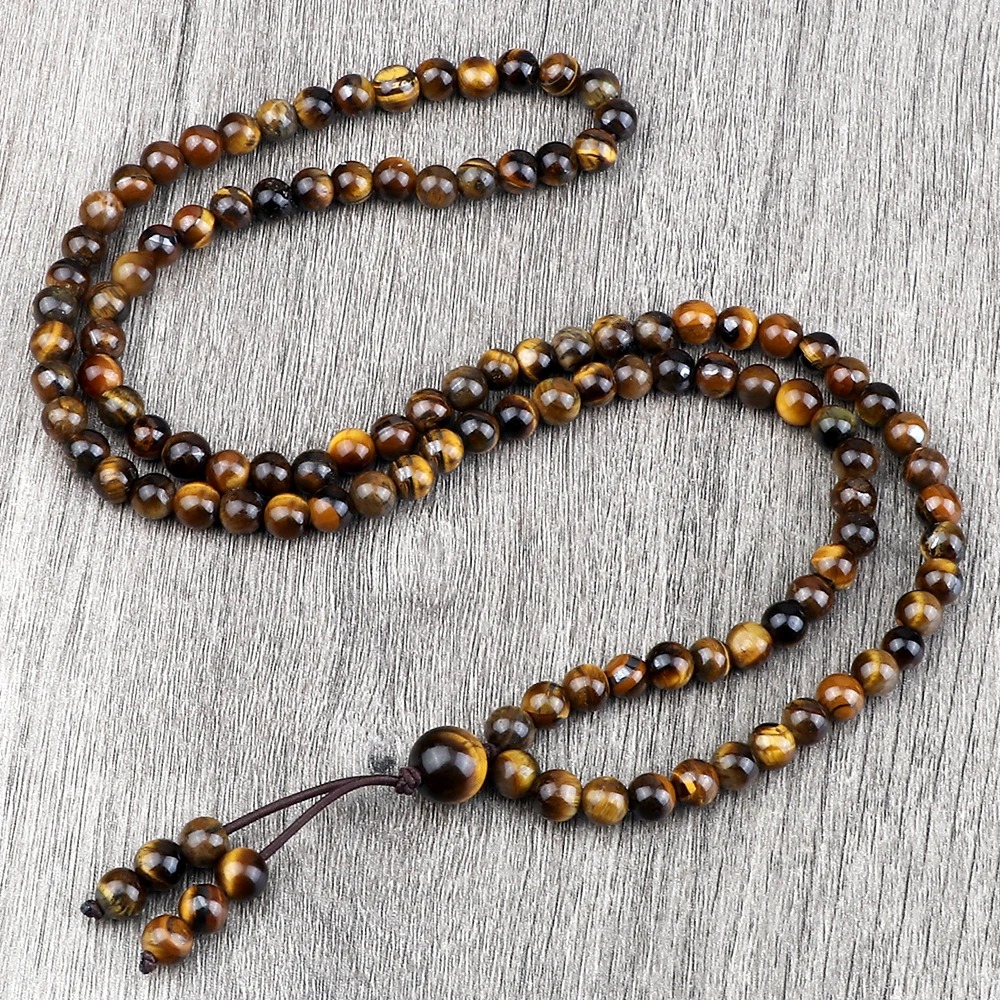 Collier mala tibétain en oeil de tigre - Source Sereine 1 Collier mala tibétain en oeil de tigre