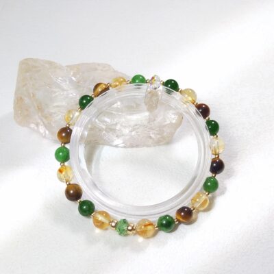 Lithos Style 36 Bracelet en oeil de tigre, jade et citrine