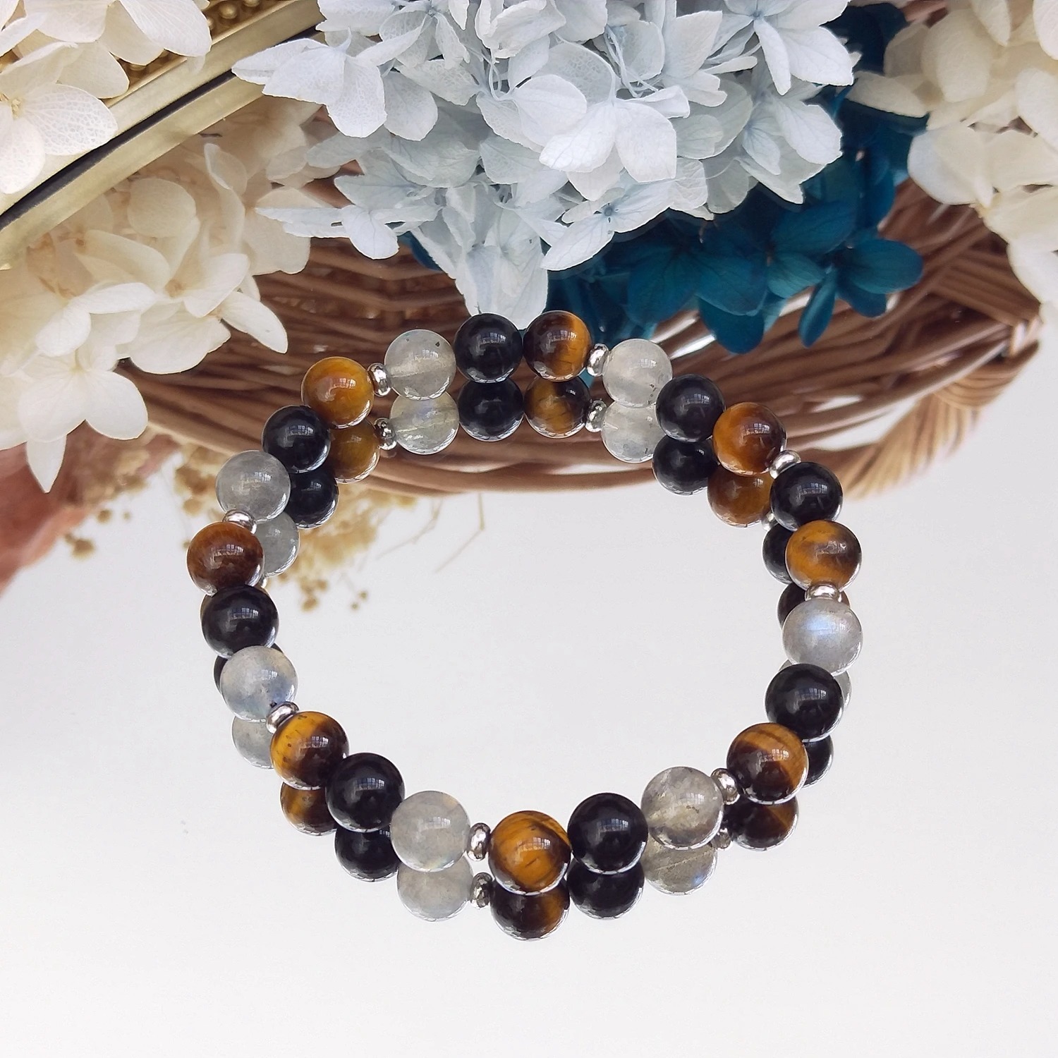 Bracelet en oeil de tigre, obsidienne et labradorite - Bastion Terrestre 1 Bracelet en oeil de tigre, obsidienne et labradorite