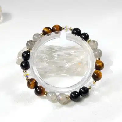 Bracelet en tourmaline noire, oeil de tigre et labradorite