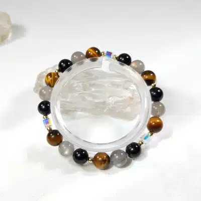 Bracelet en tourmaline noire, oeil de tigre et labradorite